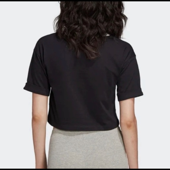 Adidas Originals Black Crop Top Trefoil T-Shirt - Picture 3 of 8